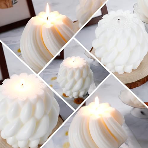 Threlaco 2 Pcs Decorative Pillar Candles Modern Aesthetic Knot Ball Swirl Candles Scented Soy Wax Ribbed Decor for Home Sh...