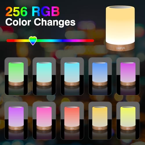UNIFUN Table Lamp, Touch Sensor Bedside Lamps, Dimmable Warm White & Color Changing RGB Light for Bedroom,Living Room Gift...