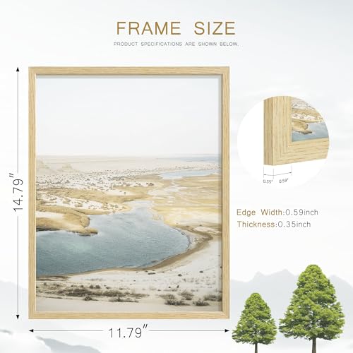 Fisnish 11x14 Picture Frame Set of 4, Natural Solid Wood Picture Frames, Display 11x14 Photos without Mat, Horizontal or V...