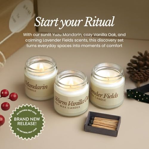 Bare Botanics Soy Candle Gift Set 3 pcs - 100% Plant-Based Fragrance Oils - Premium, Non-Toxic Candle - Softly Scented Nat...