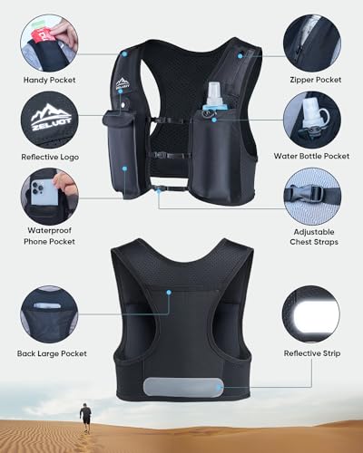 Zelvot Running Vest for Women Men, USA Original Patent, Adjustable Chest Straps Running Hydration Vest with 500ml Soft Fla...