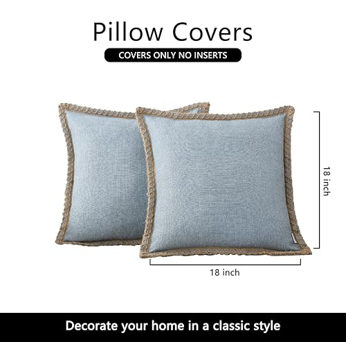 NordECO HOME Set of 2 Farmhouse Throw Pillow Covers - Burlap Linen Trimmed Tailored Edges Decorative Cushion Covers for Be...
