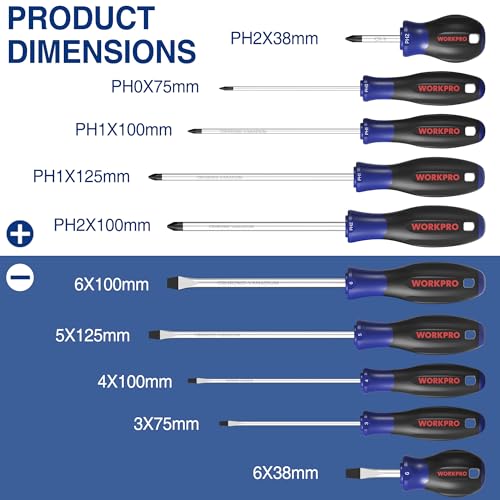 WORKPRO 10-Piece Magnetic Screwdriver Set with Pouch, Phillips, Slotted, Flat Head Screwdriver Include Magnetizer, Screwdr...