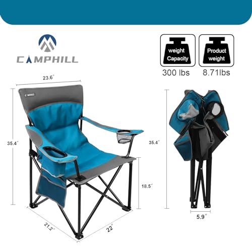 CAMPHILL Oversized Portable Camping Chairs, Collapsible Outdoor Chairs with Pocket and Cup Holders, Carry Bag for Camping,...