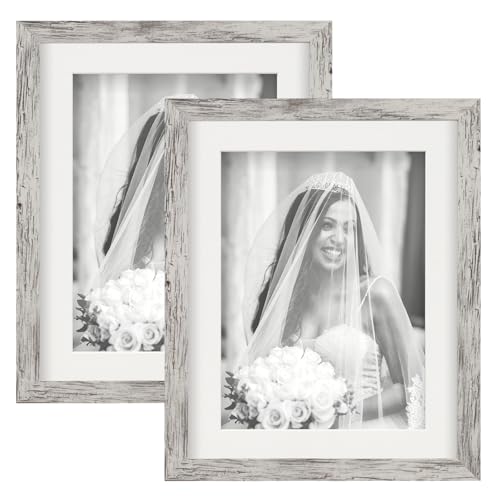 TOFOREVO Picture Frames 8x10 Set of 2 Distressed White Wood Grain Photo Frame for Gallery Wall Mounting or Tabletop Display