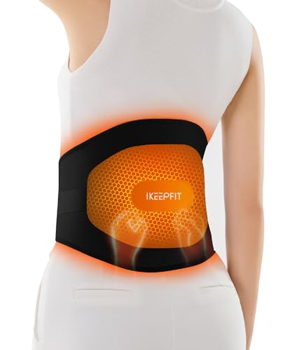 IKEEPFIT Portable Heating Pad for Back, Cordless Wearable Heat Belt with Massager for Lower Back Pain Relief, Battery Powe...