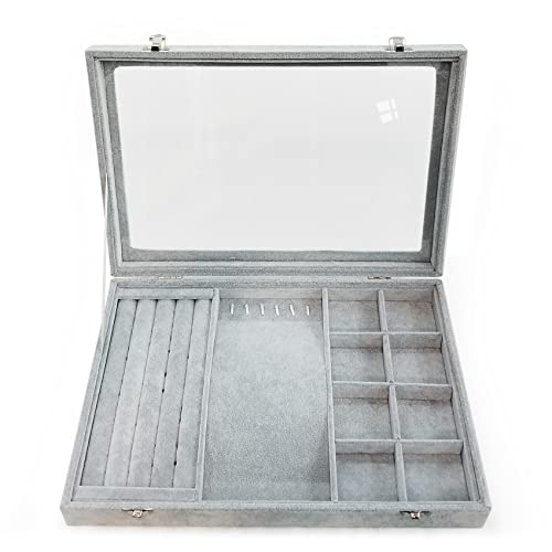 BesyPro Ice Velvet Jewelry Organizer Box for Women Girlfriend Wife,Clear Lid Earrings Rings Necklace Bracelets Jewelry Tra...