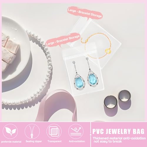 Wensdr 2 Packs Acrylic Jewelry Box with 100pcs PVC Portable Anti Oxidizing Zipper Bags Flip Lid Jewelry Organizer for Earr...