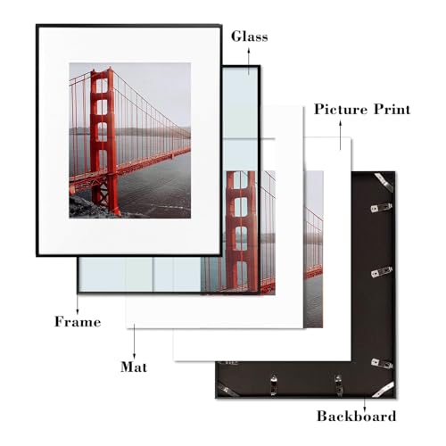 Frametory, 11x14 Aluminum Picture Frame - 11 x 14 Black Frame with Removable Mat for 8 x 10 Photo - 14 by 11 Durable Metal...