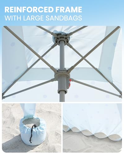 OutdoorMaster Beach Cabana with Fringes, Portable 6' x 6' Beach Canopy for Sand, Easy Set Up Beach Shelter, Included Side ...