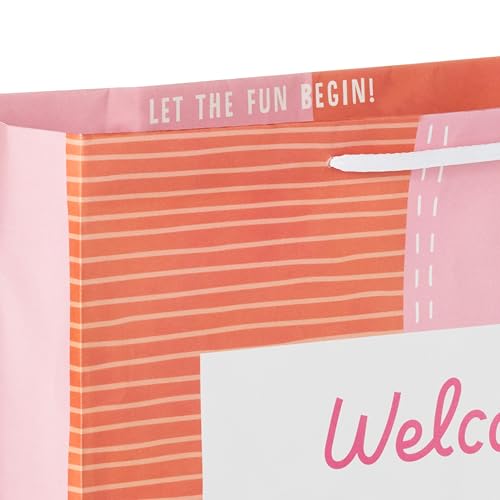 Hallmark 15" Extra Large Gift Bag with Card and Tissue Paper for Baby Shower (Welcome Baby Girl, Pink and Orange) for New ...