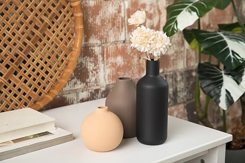 Ceramic Vase Set of 3 - Modern Farmhouse Decorative Vases for Home Decor. Boho, Rustic Vase, Small Neutral Pottery Vase Se...