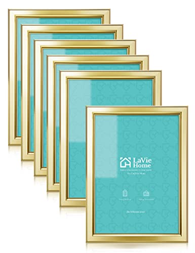LaVie Home 5x7 Picture Frames (6 Pc, Gold) Simple Designed Photo Frame with High Definition Glass for Wall Mount & Table T...
