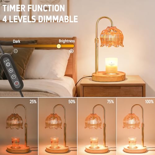 Flower Candle Warmer Lamp for Jar Candles with Timer & Dimmer, Adjustable Height Fits Large Jars up to 7.08" Tall, Flamele...