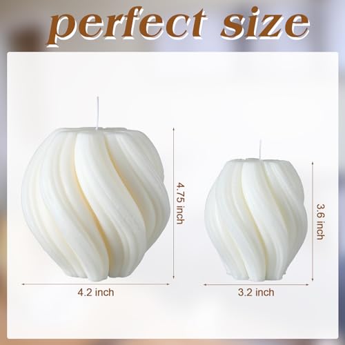 MTLEE 2 Pcs Spiral Swirl Candle Large Aesthetic Pillar Scented Soy Wax Twirl Elegant Decorative Candles Beautiful Housewar...
