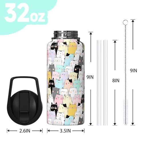 Sabobo Cat Gifts 32oz Water Bottles for Women Men, Cute Cats Stainless Steel Leak Proof Sport & Gym Water Bottle with Flip...