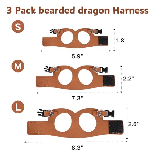 3 Pack Bearded Dragon Harness and Leash Set - Adjustable Soft Leather Lizard Harness Leash Small Animal Traction Rope Trai...