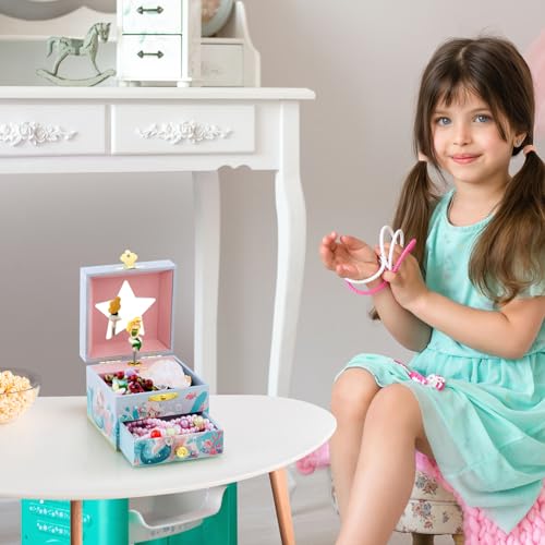 RR ROUND RICH DESIGN Kids Musical Jewelry Box for Girls Include Drawer and Pretty Jewelry Set with Cute Mermaid Theme - Be...