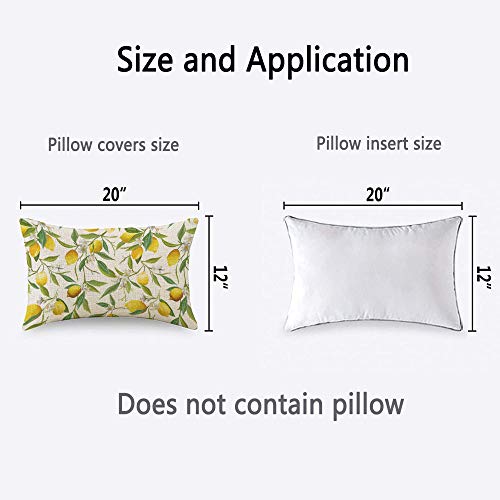 HOSNYE Lemon Throw Pillow Cover Fruits and Leaves Floral Linen Fabric for Couch Bed Sofa Car Waist Cushion Cover 12 x 20 i...
