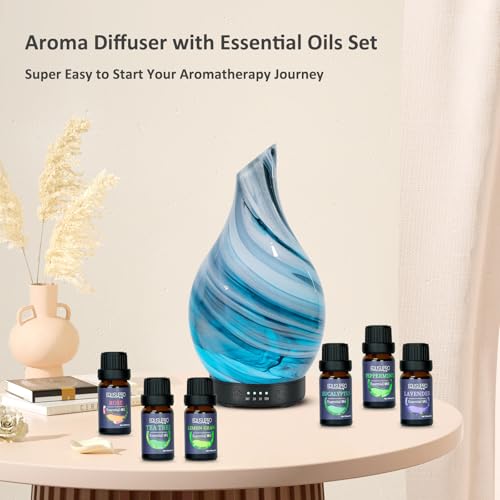 Essential Oil Diffuser Aromatherapy Diffuser - Art Glass Oil Diffuser with Auto Shut-Off Protection 4 Timer Setting 7 Colo...