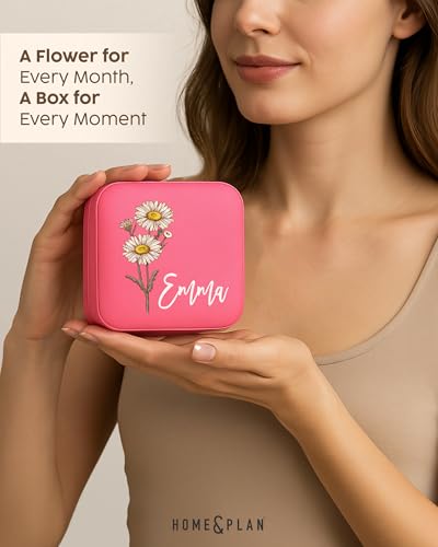 Home and Plan Personalized Birth Flower Jewelry Box with Name, Custom Jewelry Box, Birth Flower Gifts, Personalized Mother...