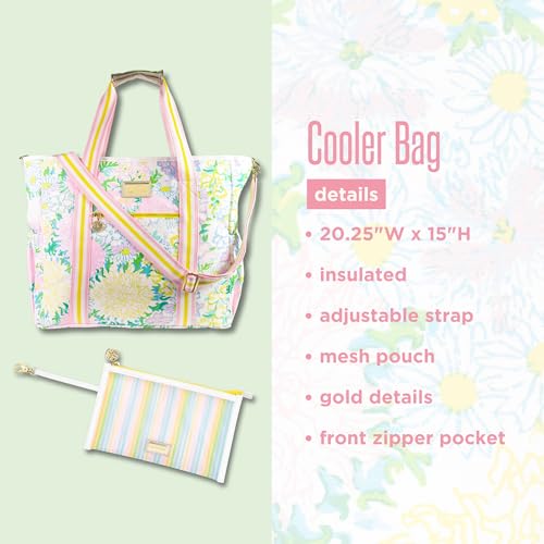 Lilly Pulitzer Beach and Picnic Cooler, Insulated Bag with Adjustable Shoulder Strap and Zipper, Large Soft Cooler