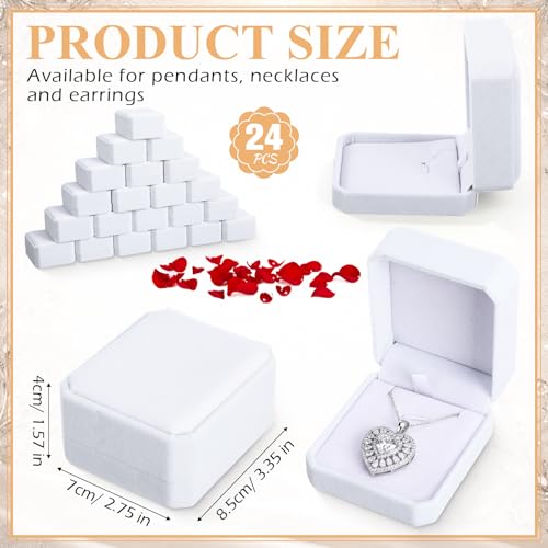 Sureio 24 Pcs Velvet Jewelry Gift Boxes Bulk for Necklace Pendant Ring Earring Bracelet Display Case Wedding (White)