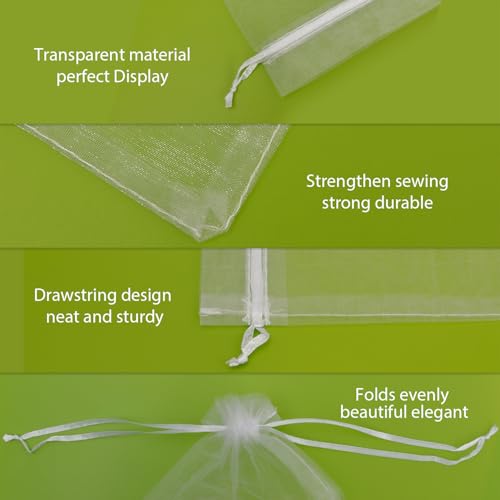 iwokerfull 60Pcs White Organza Bags 5x7 inch, Small Jewelry Bag Bulk Sheer Mesh Drawstring Gift Bags, Sheer Wedding Party ...