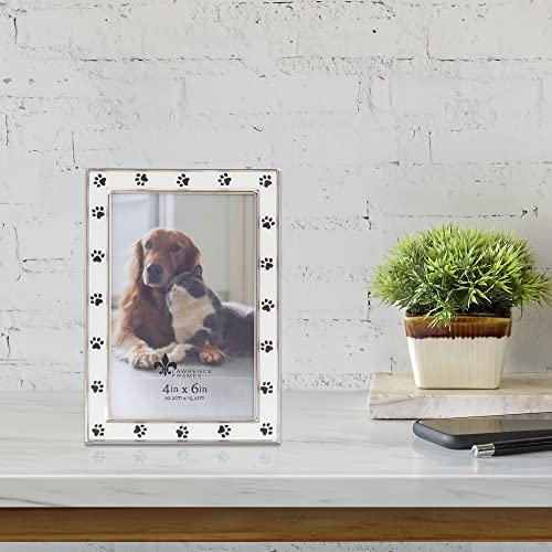 4x6 Silver Metal and White Enamel Picture Frame, Paw Print Design