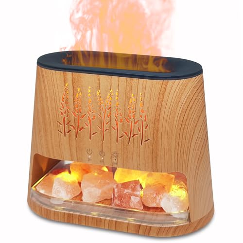 Fireplace Flame Diffuser & Himalayan Salt Lamp, 8 Colors Aromatherapy Diffuser Cool Mist Humidifier with Timer Auto Off Fu...