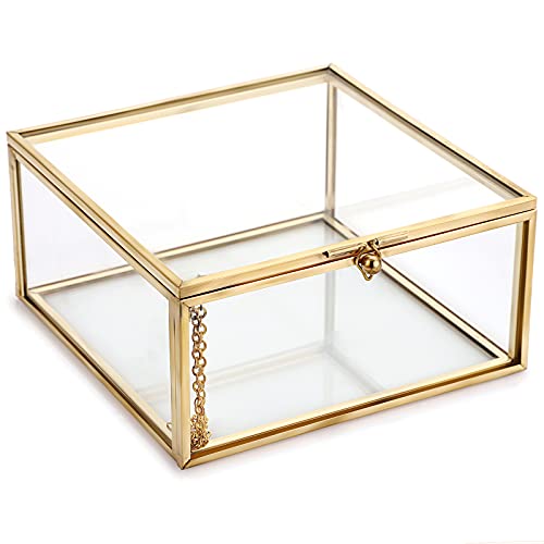 Hipiwe Vintage Glass Jewelry Organizer Box - Golden Metal Keepsake Box Desktop Jewelry Organizer Holder, Wedding Birthday ...