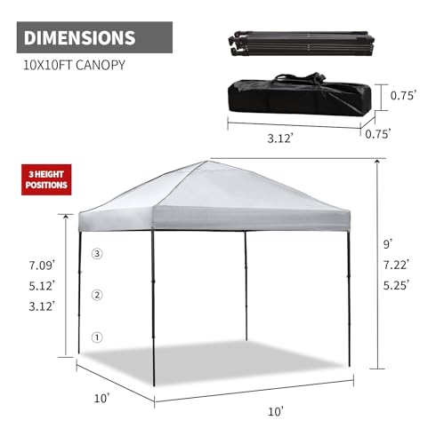 10x10 Pop Up Canopy Tent with 2 Sidewalls, Easy Up Canopy Outdoor Party Sun Shade Tent Portable Gazebo for Beach Camping E...