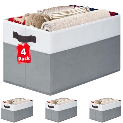 4 Pack Large Closet Storage Baskets Bins for Shelves | Fabric Closet Organizers and Storage with Handles Home Organization...