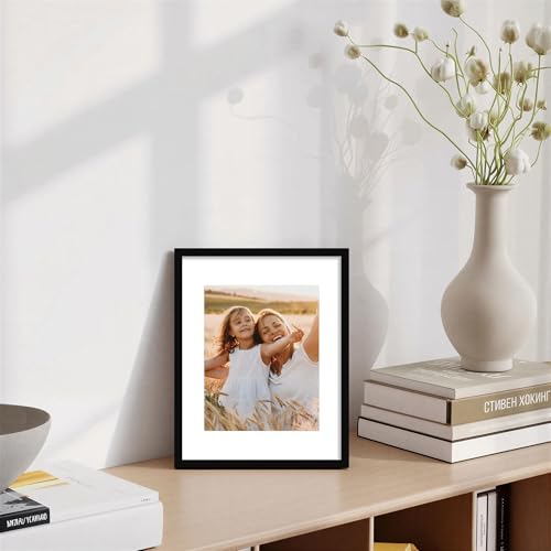 Hongkee 8x10 Picture Frame, Made of Solid Wood with Real Glass, Display Pictures 5x7 with Mat or 8 x 10 without Mat - Wall...