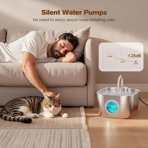 Cat Water Fountain Stainless Steel: Pet Fountains for Cats/Dog Indoor Automatic Waterer Bowls for Drinking Small Animal Wa...