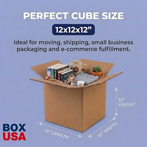 BOX USA Cube Shipping Boxes 12"L x 12"W x 12"H (25-Pack) - Corrugated Cardboard Box for Moving, Mailing, Packing, Packagin...
