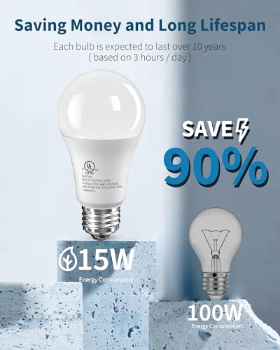 TJOY 6 Pack LED Light Bulbs, 100 Watt Equivalent A19 Lightbulbs, 15W 5000K Daylight White, Bright Energy Efficient LED Bul...