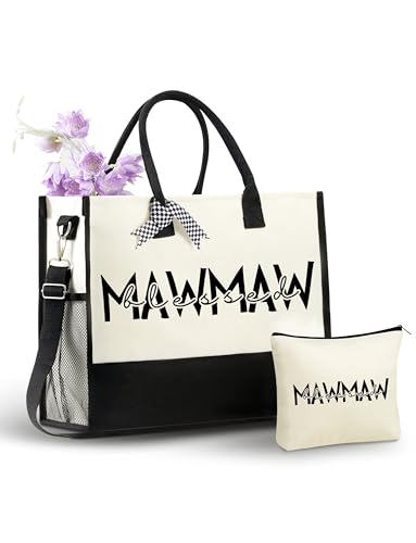 InnoBeta Mawmaw Gifts for Grandma, Canvas Tote Bag on Christmas or Birthday & Mother's Day, Tote with Top Zipper Closure a...