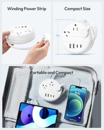NTONPOWER Travel Power Strip, Travel Essentials, Cruise Essentials 3 Outlets 4 USB Ports(2 USB C), 4FT Wrapped Around Exte...