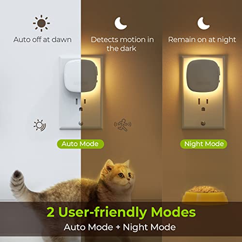 AUVON Plug-in LED Backlit Night Light with Motion Sensor & Dusk to Dawn Sensor, Dimmable Warm White Nightlight with 1-50 l...