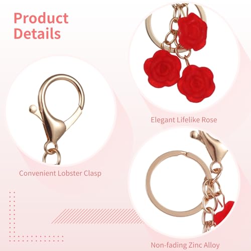 NIMBLOOM 25 Pcs Red Rose Keychains, Alloy Flower Keychain Bulk for Wedding Bridal Guests Souvenir, Romantic Party Favors S...