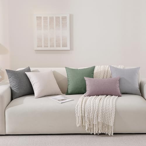 SYSLOON Decorative Throw Pillow Covers 20x20 Inch Set of 2, Soft Cozy Faux Linen Boho Pillow Covers,Cushion Cover Cozy Far...