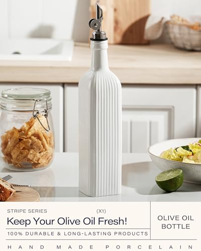 getstar 18 oz Olive Oil Dispenser Bottle for Kitchen, Ceramic Oil Bottle with Automatic Stainless Steel Pourer