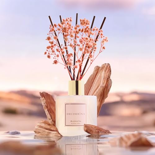 Cocorrína Premium Reed Diffuser Set with Preserved Baby's Breath & Cotton Stick Sandalwood Rose | 6.7oz Scent Fragrance Oi...