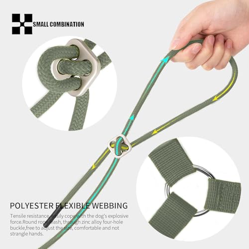 SMALL COMBINATION Adjustable Dog Harness with Leash Set, Reflective Padded,Matching Lead Rope (Army Green, XS)
