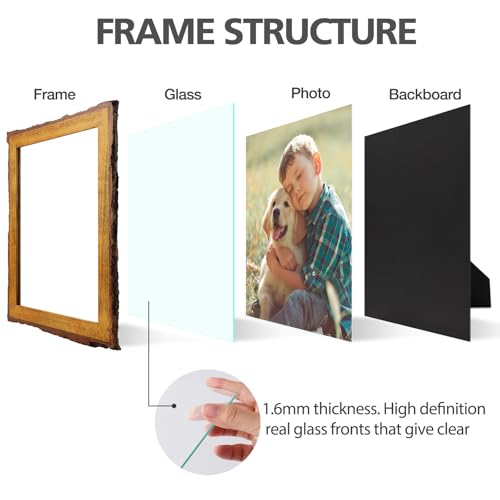 Golden State Art, 8x10 Picture Frame Rustic Brown, Solid Wood Picture Frame with Bark Edges & Real Glass Cover, Display Po...