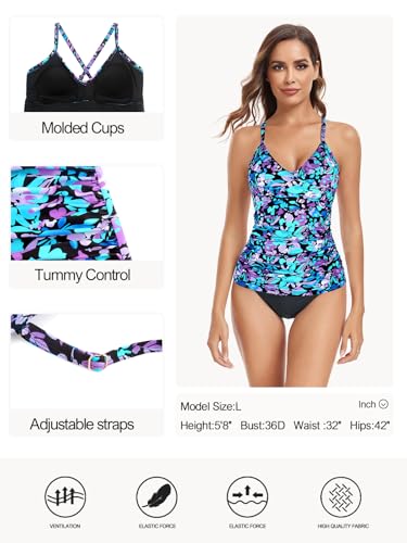 Ocean Blues Women's Vneck Tankini Top Only Ruched Tummy Control Bathing Siut Top No Bottom