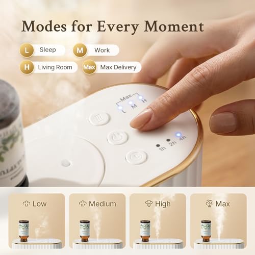 Essenca Waterless Diffuser for Home Essential Oil Diffuser, Wireless Aromatherapy Diffuser with 4 Mist Levels, 3 Time Sett...