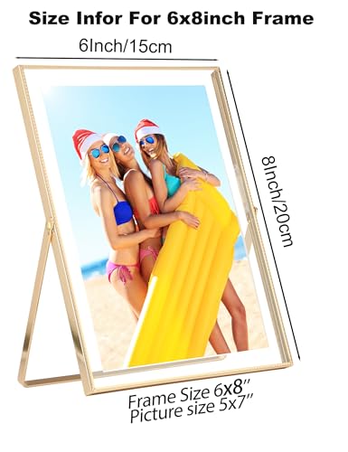 Gold 6x8''Floating Photo Frame Set of 2,For Photo Sizes (3.5x5''4x6''5x7''),Simple Metal beaded floating Picture Frames 5x...