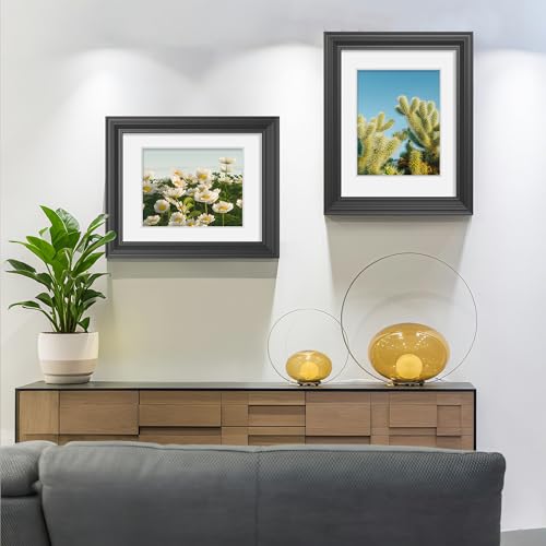 Tinkeps 11x14 Black Picture Frame - Real Glass, Classic Thick Frame Display Pictures 8x10 with Mat or 11 x 14 without Mat,...